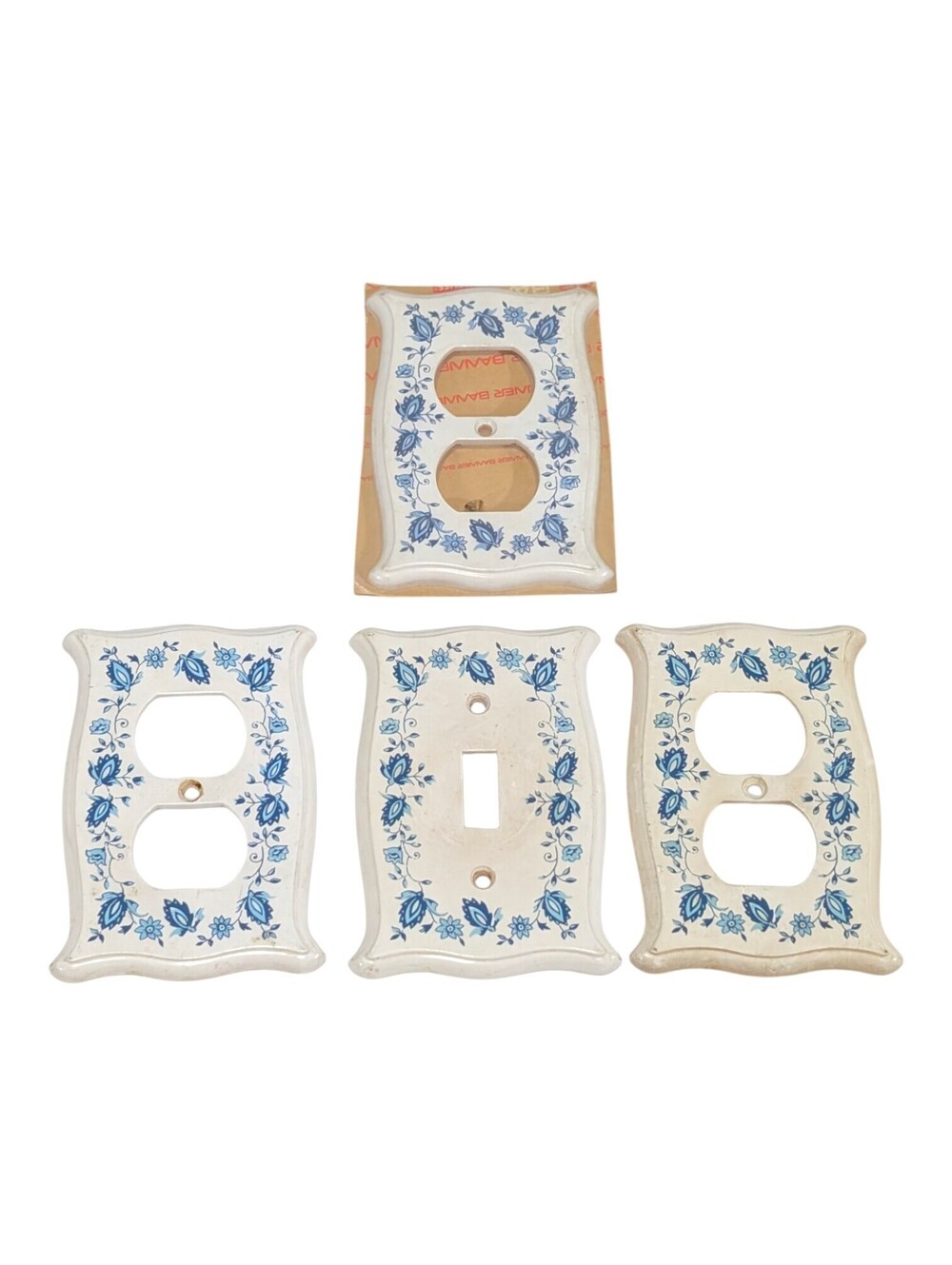Vintage Star P&P Blue Floral Wall Plate Cover Lot 4-Piece Set Duplex Switch